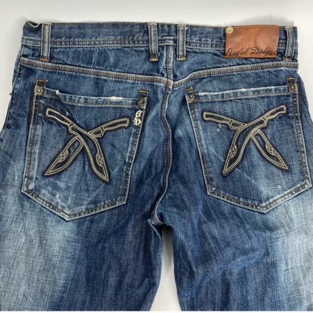 Artful Dodge Jeans, Mens Size 34, Blue Embroidered Relaxed Denim - Picture 6 of 10